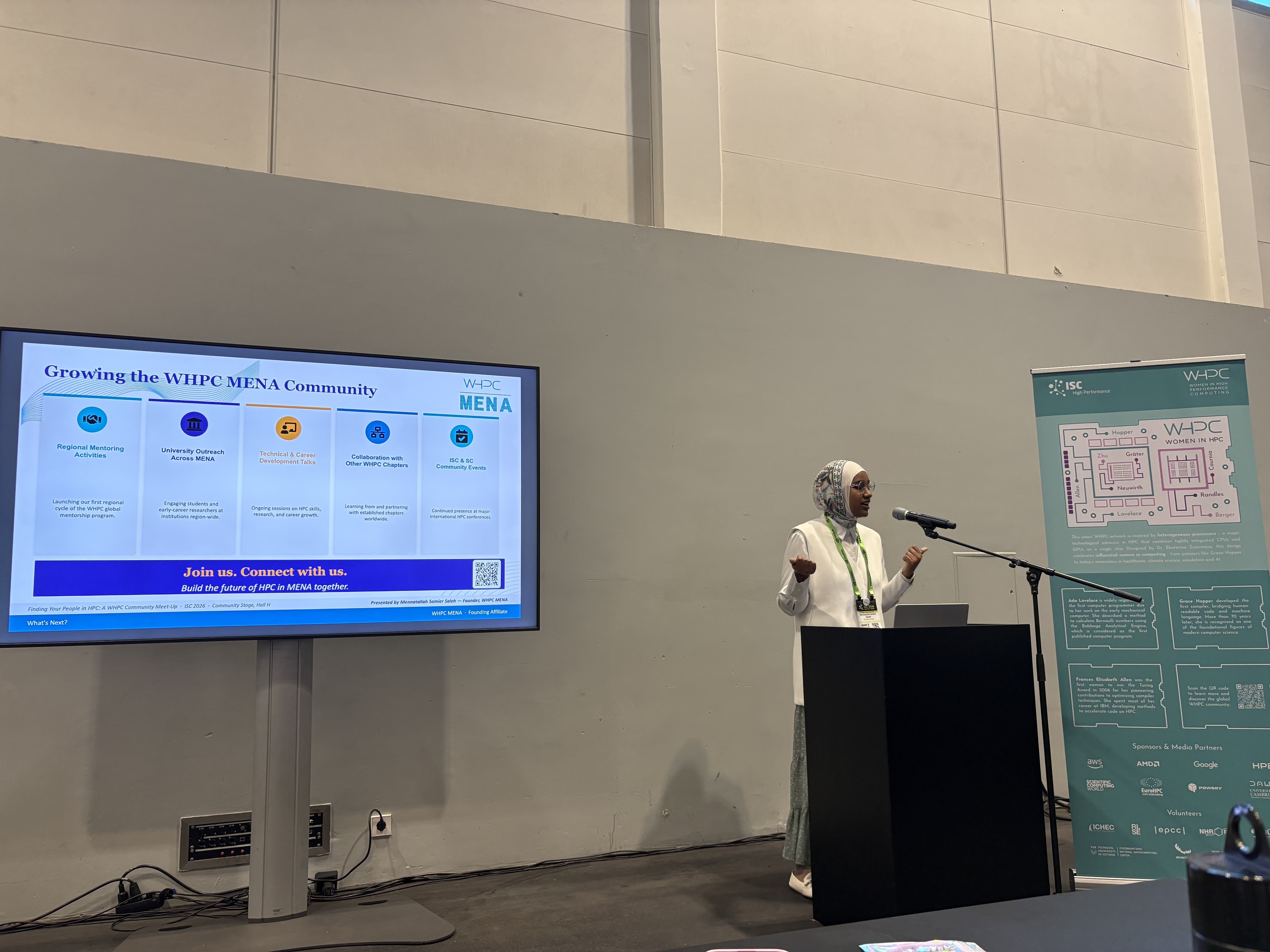 Mennatallah Samier Saleh introducing WHPC MENA at ISC 2026